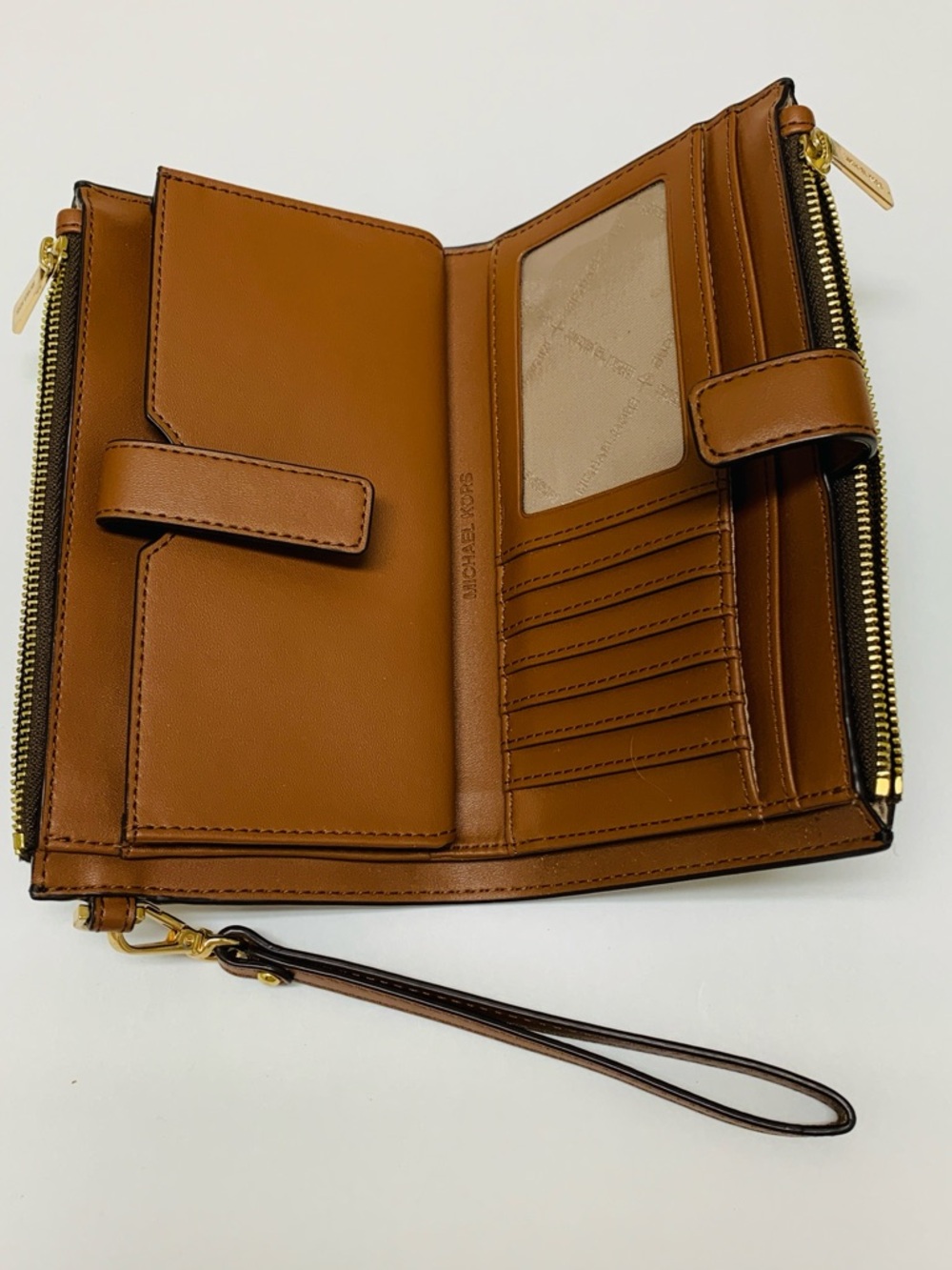 MICHAEL KORS Jet Set Double Zip Wristlet Wallet Brown Monogram Signature Print - Picture 7 of 16